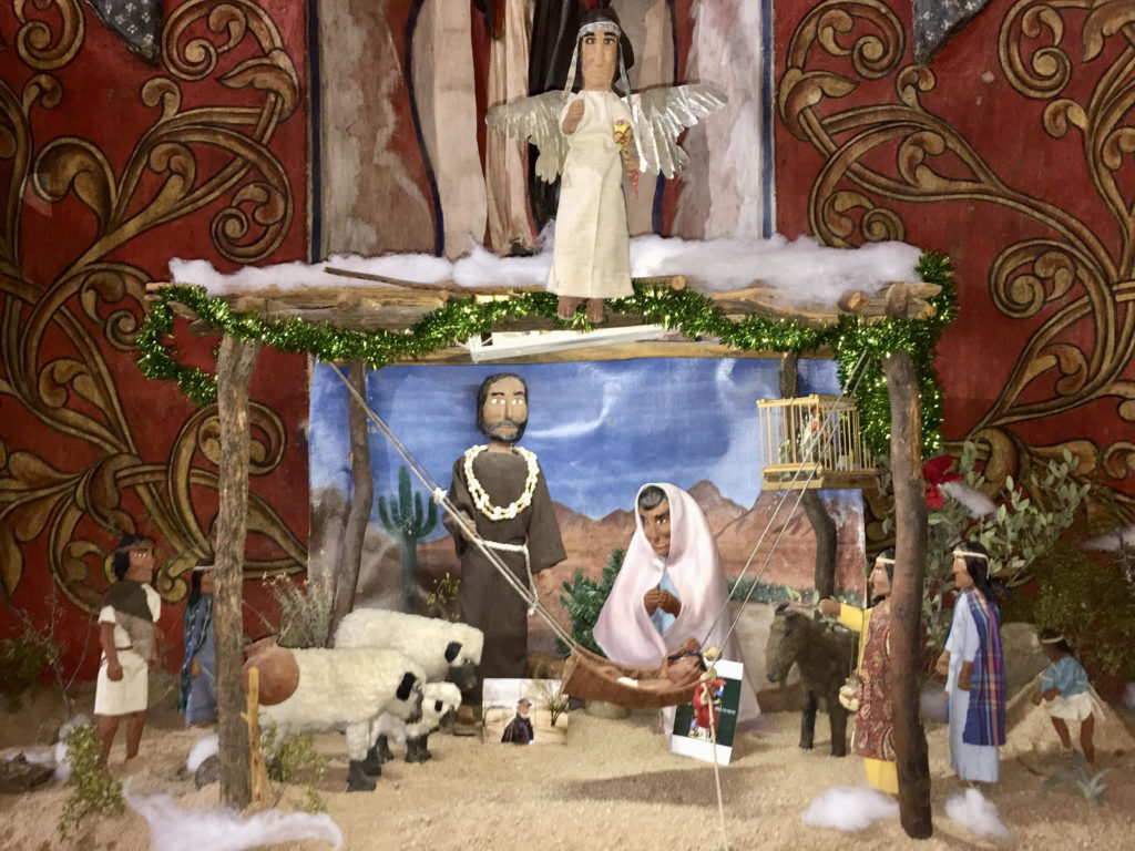 This is a Tohono O’odam Nativity (complete with ‘Inde/Apache wisemen) photographed inside of San Xavier del Bac. 